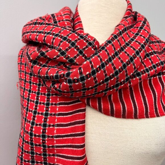 Pashmina Red Blue Check Shaw Scarf Wrap - Picture 1 of 11